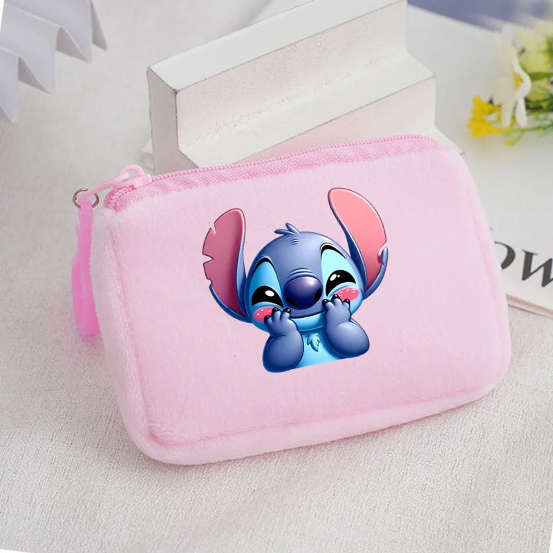 Cartoon Stitch Plush Coin Purse kawaii Stich Canvas Square Storage Bag ID KeyCase Women wallet Handbag Kids Girls Birthday Gifts