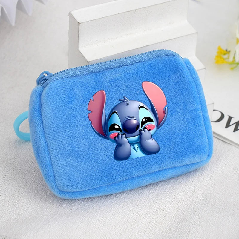 Cartoon Stitch Plush Coin Purse kawaii Stich Canvas Square Storage Bag ID KeyCase Women wallet Handbag Kids Girls Birthday Gifts