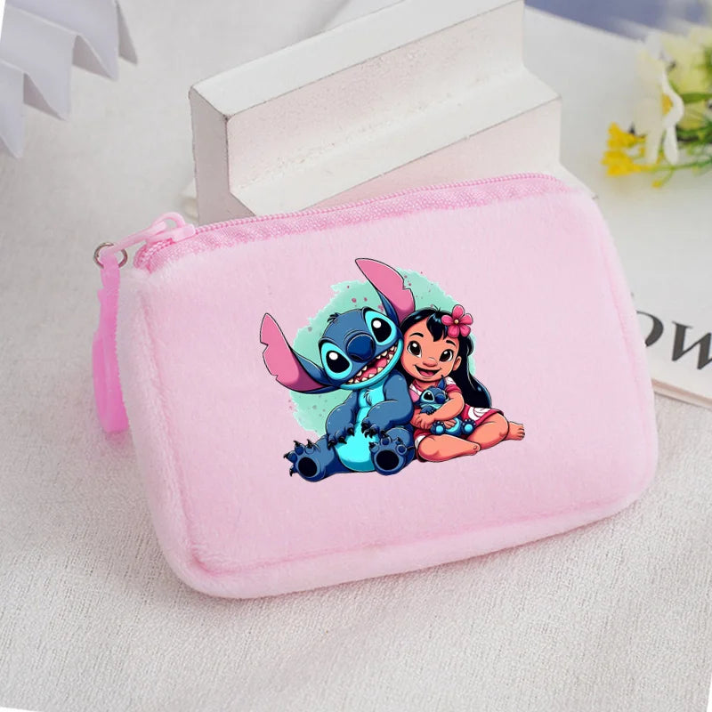 Cartoon Stitch Plush Coin Purse kawaii Stich Canvas Square Storage Bag ID KeyCase Women wallet Handbag Kids Girls Birthday Gifts