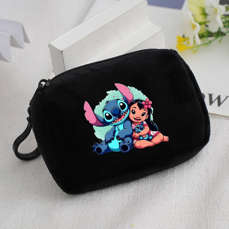 Cartoon Stitch Plush Coin Purse kawaii Stich Canvas Square Storage Bag ID KeyCase Women wallet Handbag Kids Girls Birthday Gifts