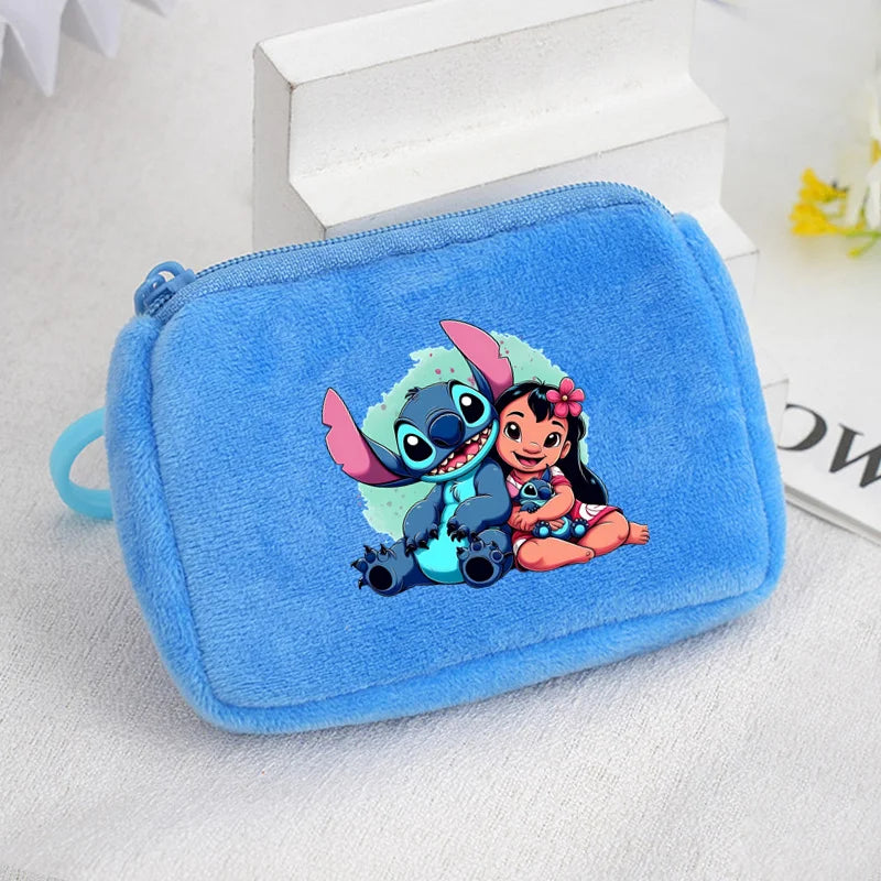 Cartoon Stitch Plush Coin Purse kawaii Stich Canvas Square Storage Bag ID KeyCase Women wallet Handbag Kids Girls Birthday Gifts