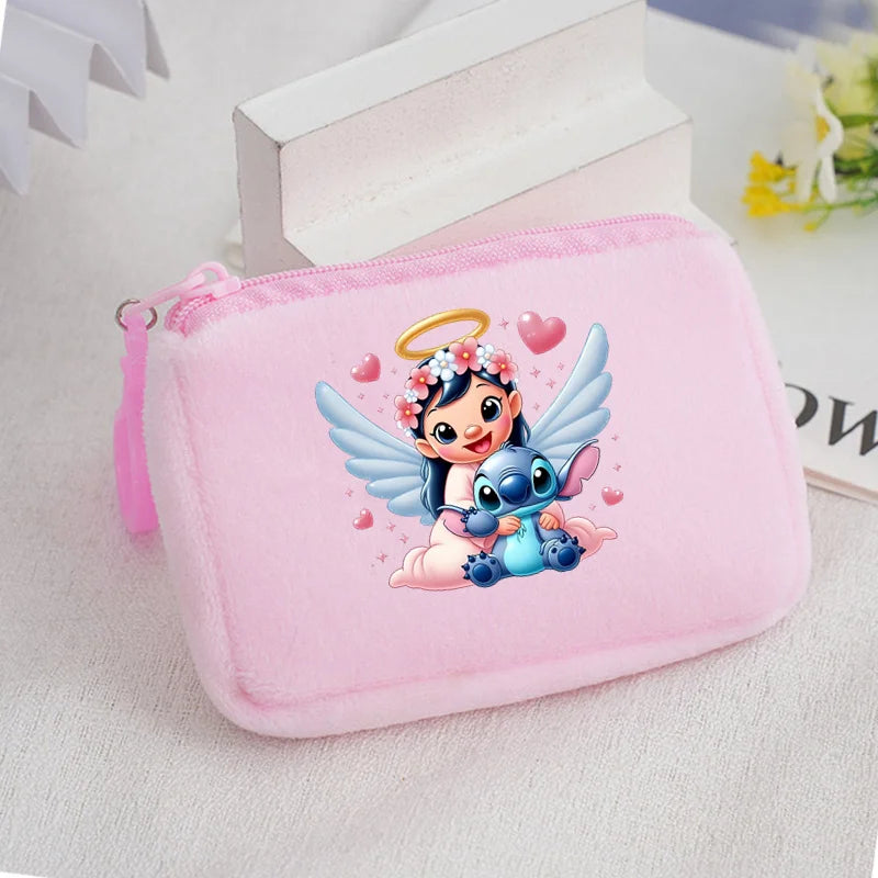 Cartoon Stitch Plush Coin Purse kawaii Stich Canvas Square Storage Bag ID KeyCase Women wallet Handbag Kids Girls Birthday Gifts