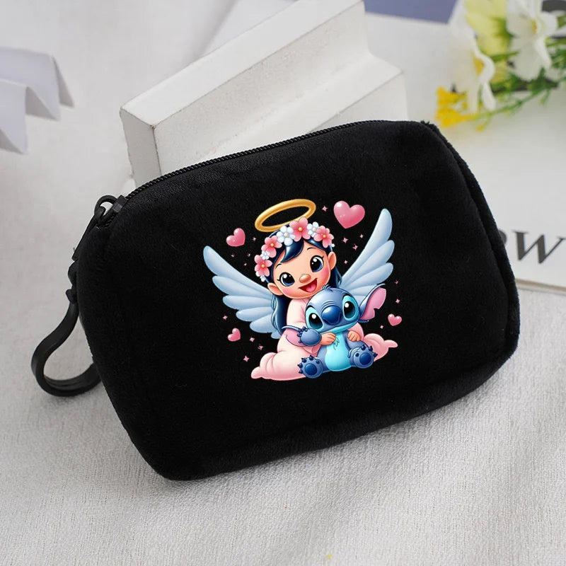 Cartoon Stitch Plush Coin Purse kawaii Stich Canvas Square Storage Bag ID KeyCase Women wallet Handbag Kids Girls Birthday Gifts