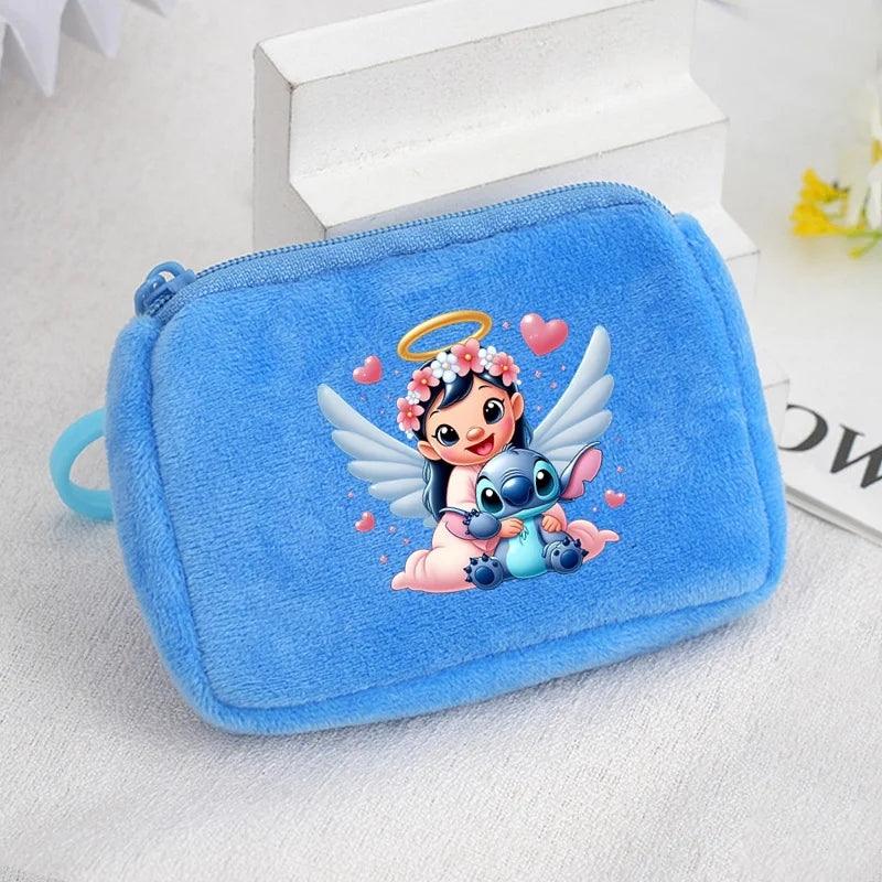 Cartoon Stitch Plush Coin Purse kawaii Stich Canvas Square Storage Bag ID KeyCase Women wallet Handbag Kids Girls Birthday Gifts