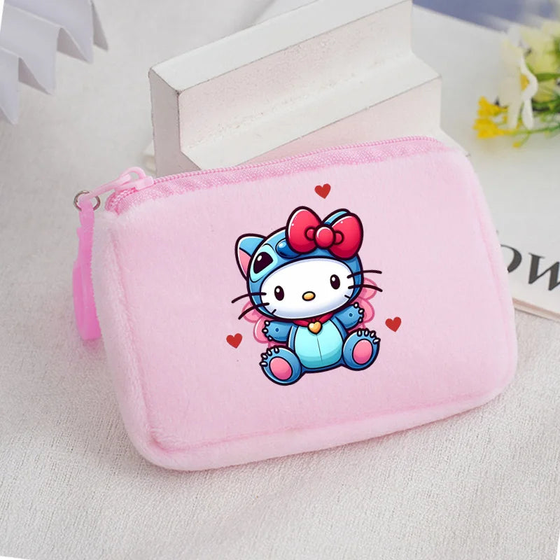 Cartoon Stitch Plush Coin Purse kawaii Stich Canvas Square Storage Bag ID KeyCase Women wallet Handbag Kids Girls Birthday Gifts