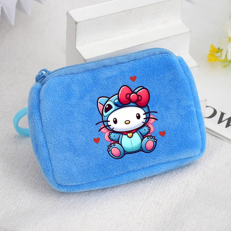 Cartoon Stitch Plush Coin Purse kawaii Stich Canvas Square Storage Bag ID KeyCase Women wallet Handbag Kids Girls Birthday Gifts