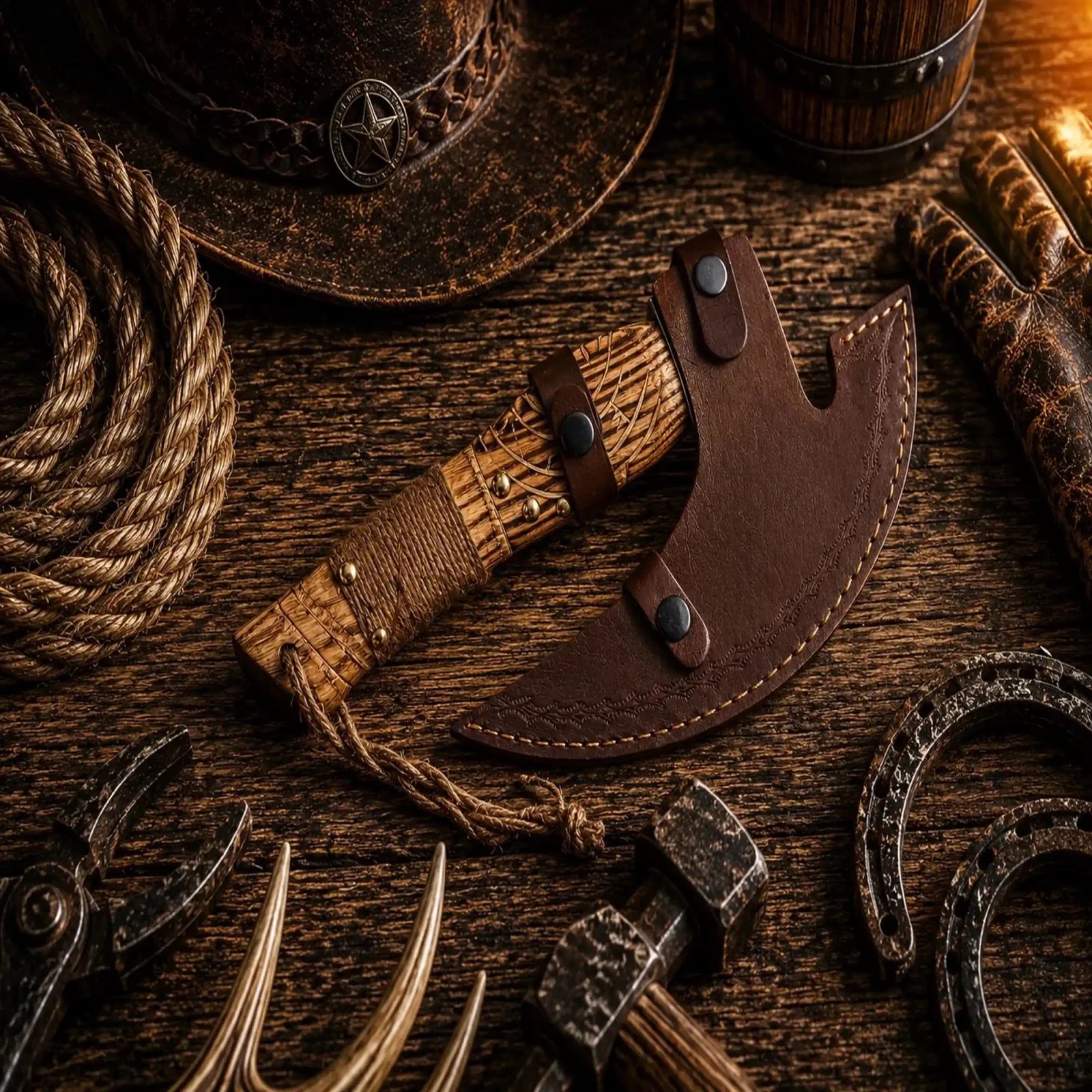 Carved Ash Wood Pizza Axe – D2 Steel Handmade Viking Pizza Cutter