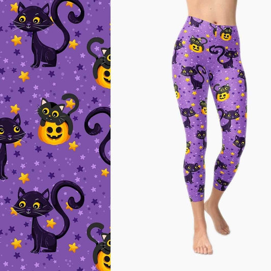 Pretty Kitty Halloween Pumpkins Full Length leggings with Pockets - S-L = OS