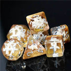 White Starfish Dice on Gold 7-Dice Set Resin Dungeons and Dragons Dice - 