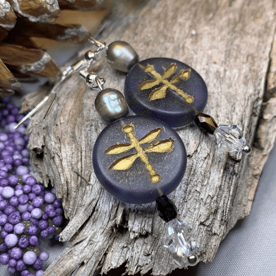 Pearl Dragonfly Earrings - 