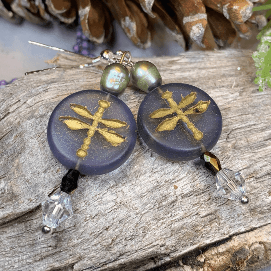 Pearl Dragonfly Earrings - 
