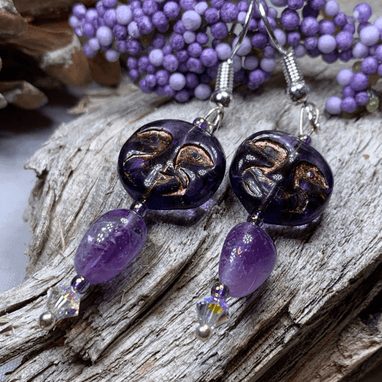 Midnight Moon Earrings - Purple