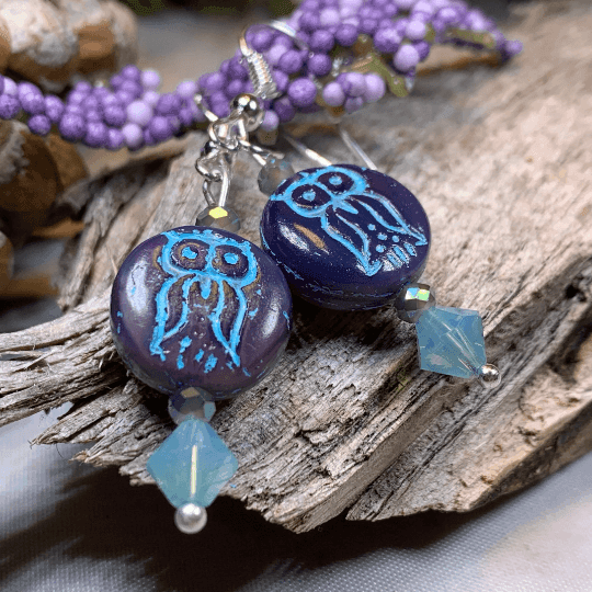Mystical Blue Owl Earrings - 