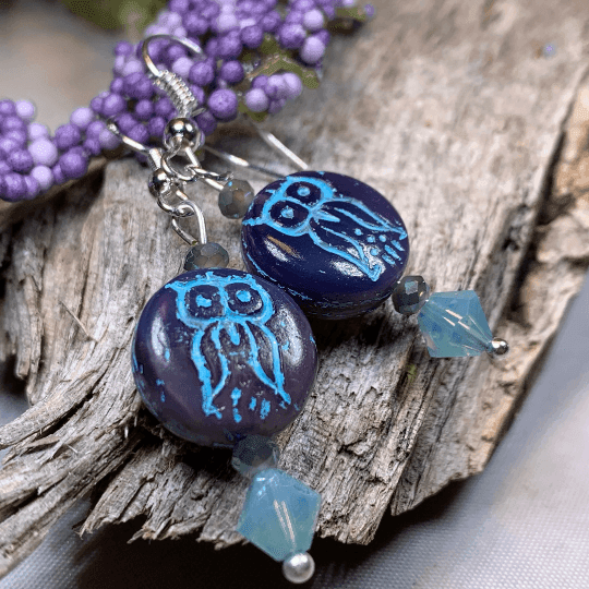 Mystical Blue Owl Earrings - 