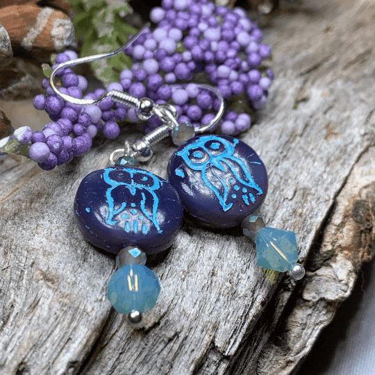 Mystical Blue Owl Earrings - 