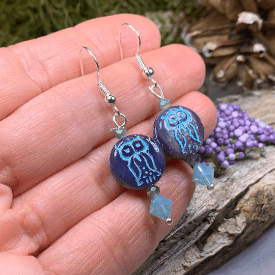 Mystical Blue Owl Earrings - 