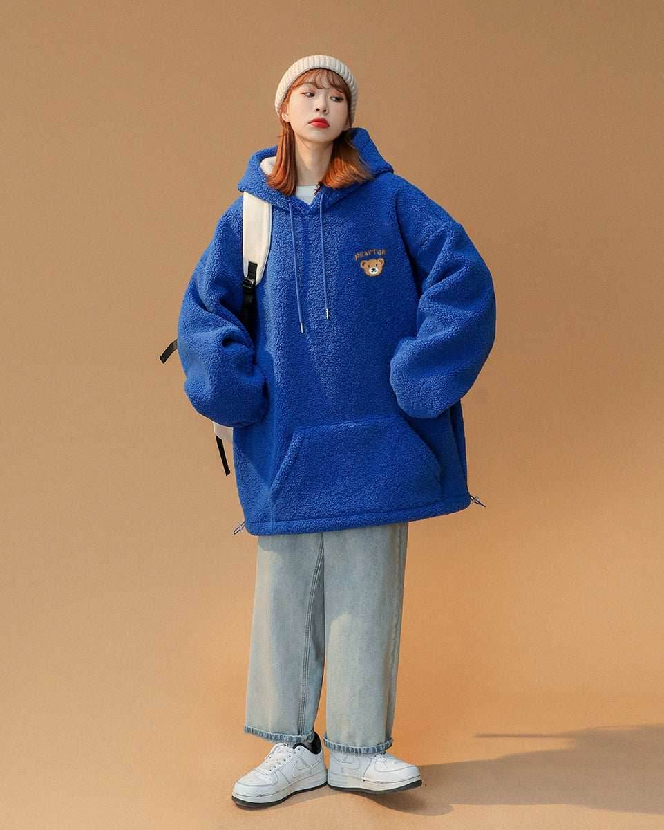 Women's Furry Teddy Bear Hoodie - Blue / S