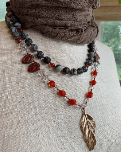 Golden Feather Long Necklace - 