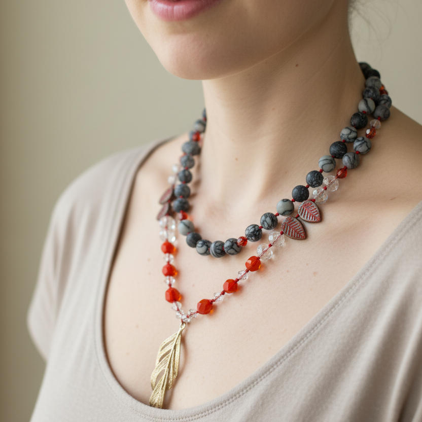 Golden Feather Long Necklace
