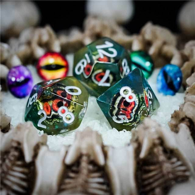 Reptile Green Demon Eye Dragon Eye Dice 7-Dice Set Resin Dungeons and Dragons Dice - 