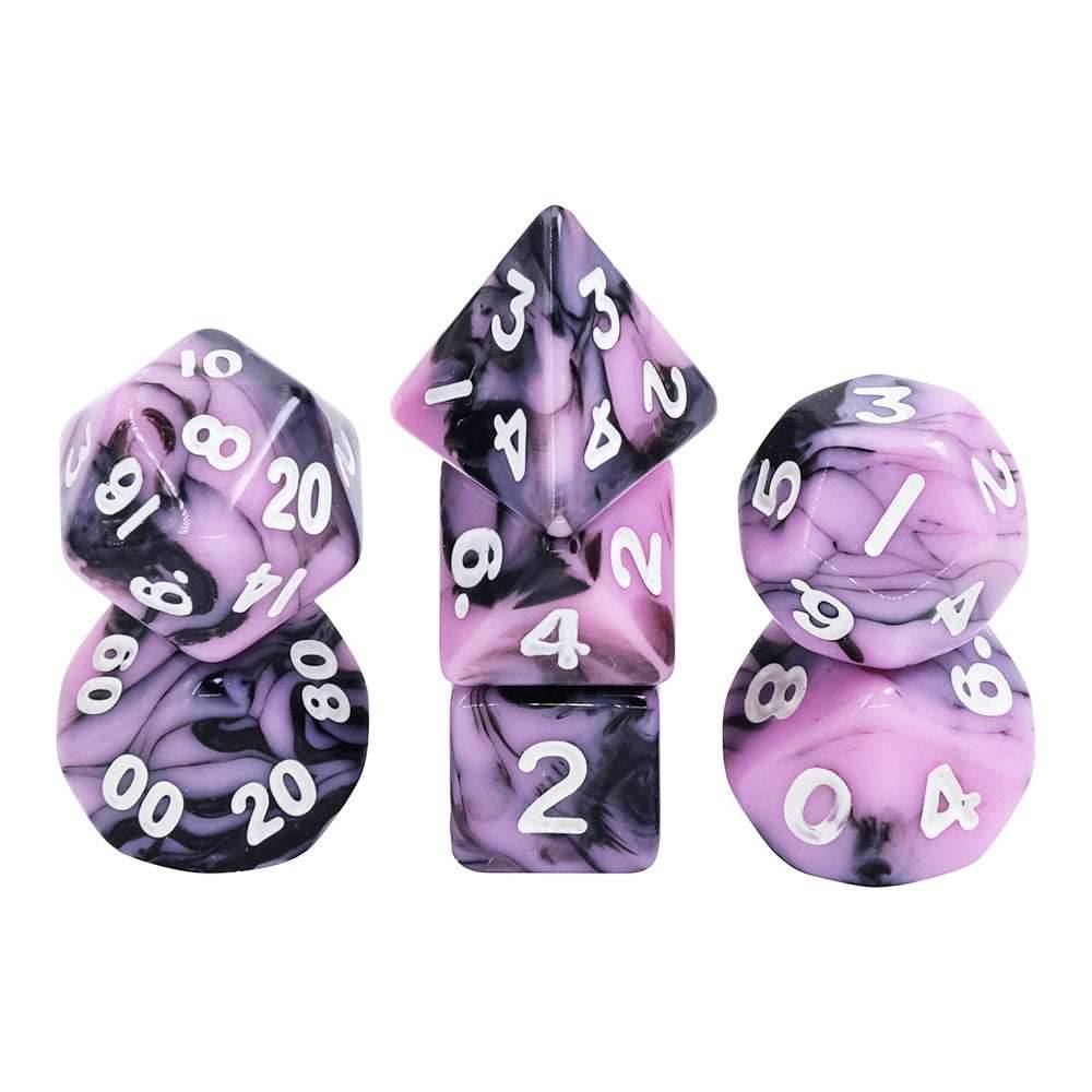 Black Pink Blend 7-Dice Mini-Dice RPG Set w/White Numbers Miniature Dice - 