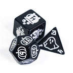 Halloween Black w/White | Pumpkin/Ghost/Bat/Cauldron 7-Dice Set DND - 