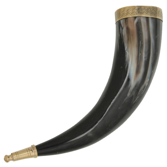 Celtic Elegance Brass Adorned Medieval Drinking Horn with Leather Holder