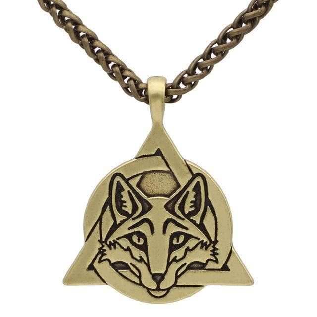 Celtic Slavic Fox Trinity Necklace - Gold Plated, Metal Chain
