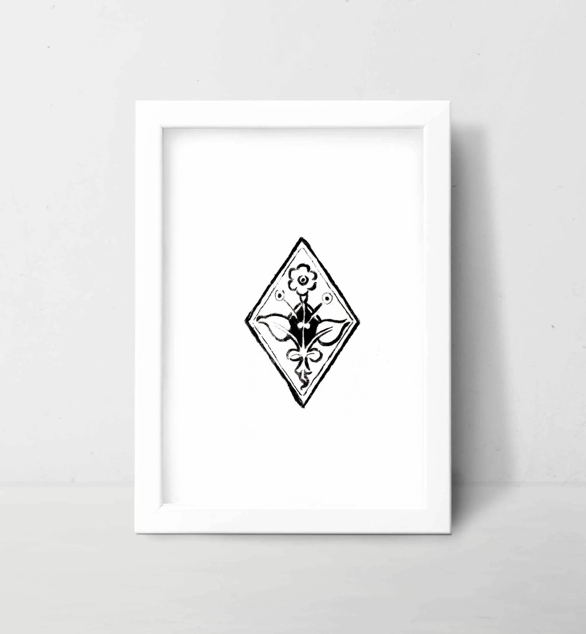 Medieval Botanical Celtic Flower Wall Art - Black on White / 4x6