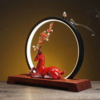 Blossom Deer Round Backflow Incense Burner LED Lamp - Blue