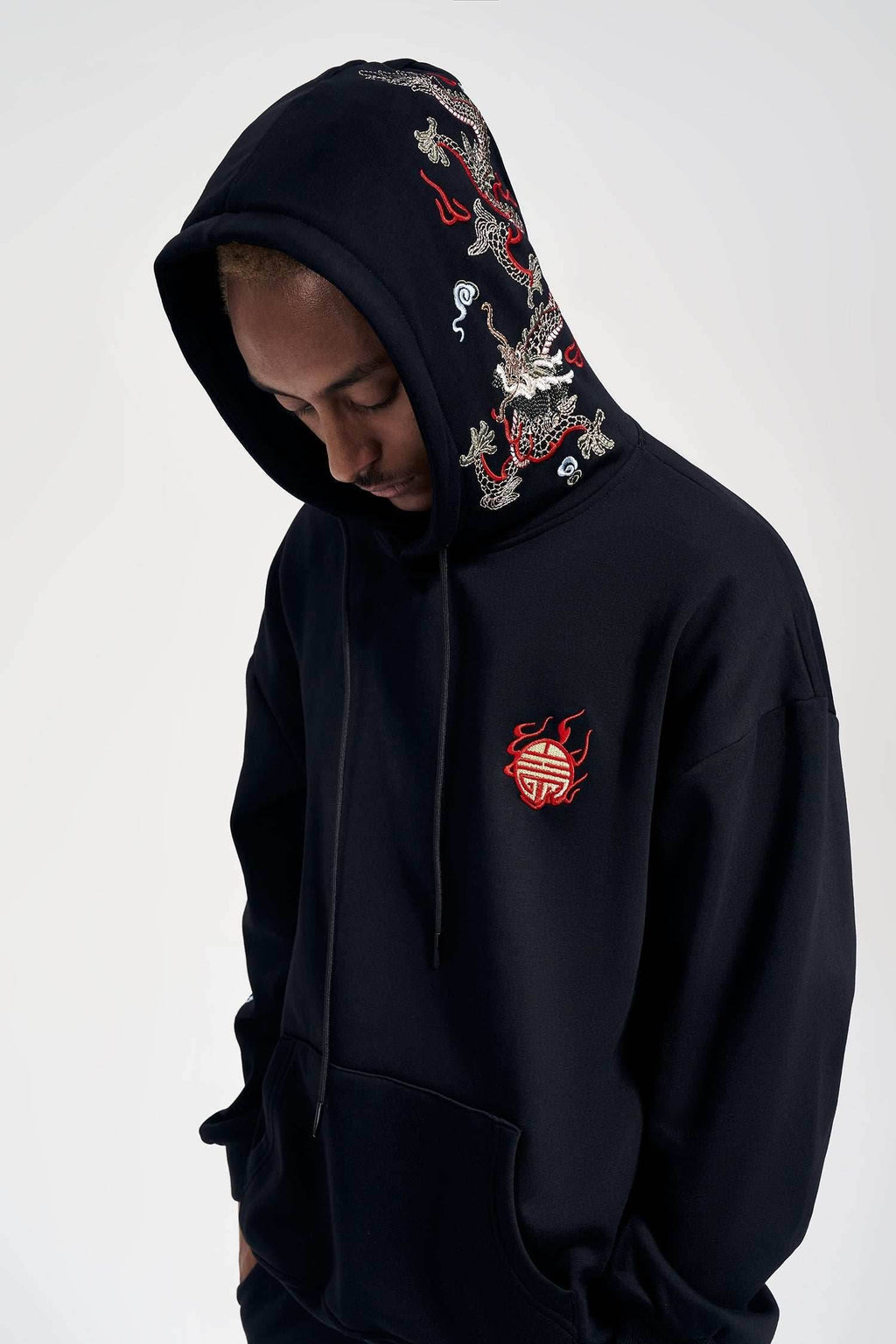KH9190 Dragon Embroidery Hoodie - Black / S