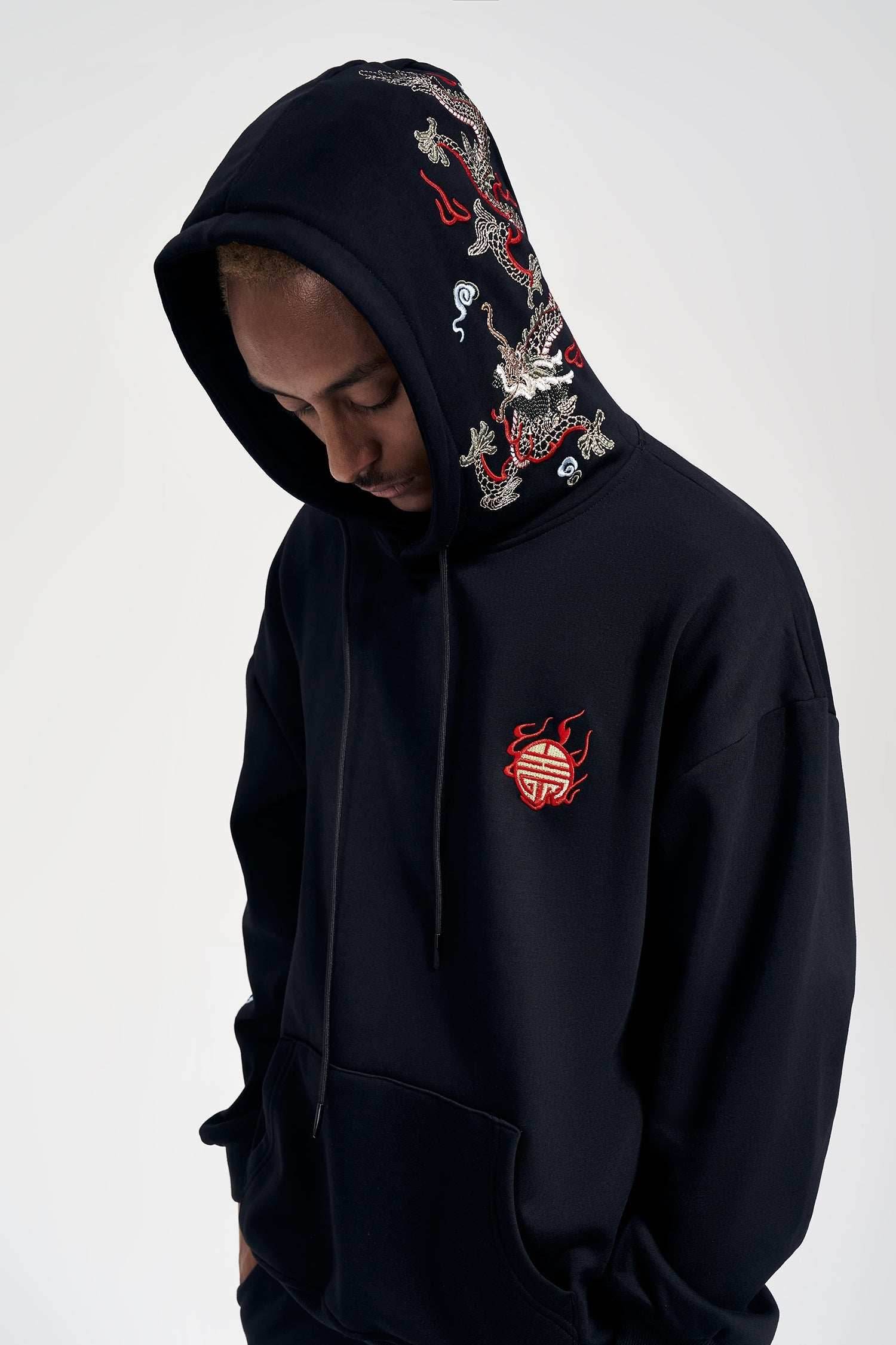 KH9190 Dragon Embroidery Hoodie - Black / S