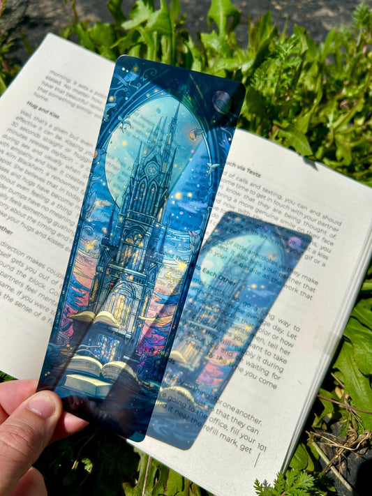 Cathedral Celestial Castle Bookmark - Fantasy Page Marker, Mystical Sky Castle Gift, Unique Book Lover Accessory, Gothic Fairytale Art