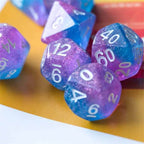 Purple Blue Two Tone 7-Dice Dnd Dice | Glitter w/White Numbers Set - 