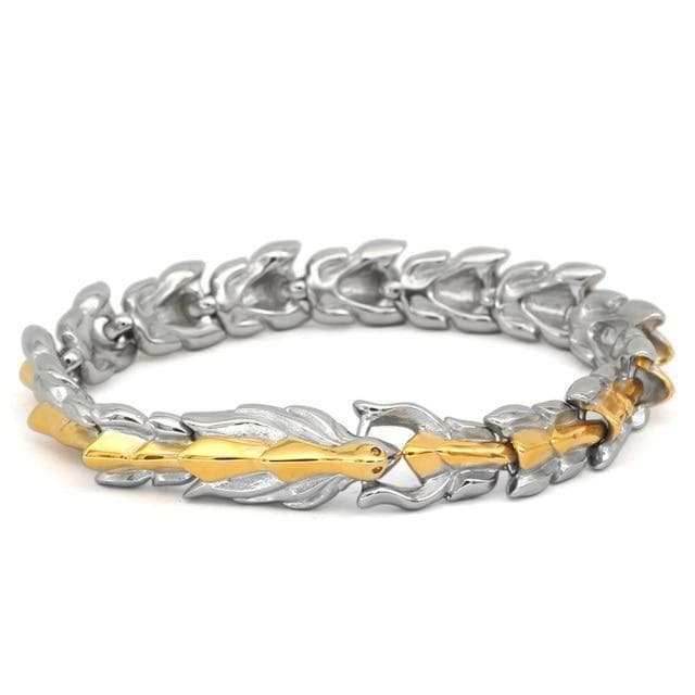 Vikings Jörmungandr Stainless Steel Bracelet - Silver & Gold Plated / 19 cm | 7 inches