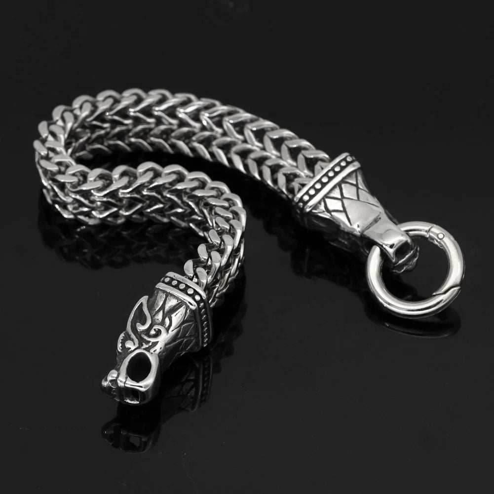 Vikings Wolf Head Stainless Steel Charm Bracelet - 19 CM