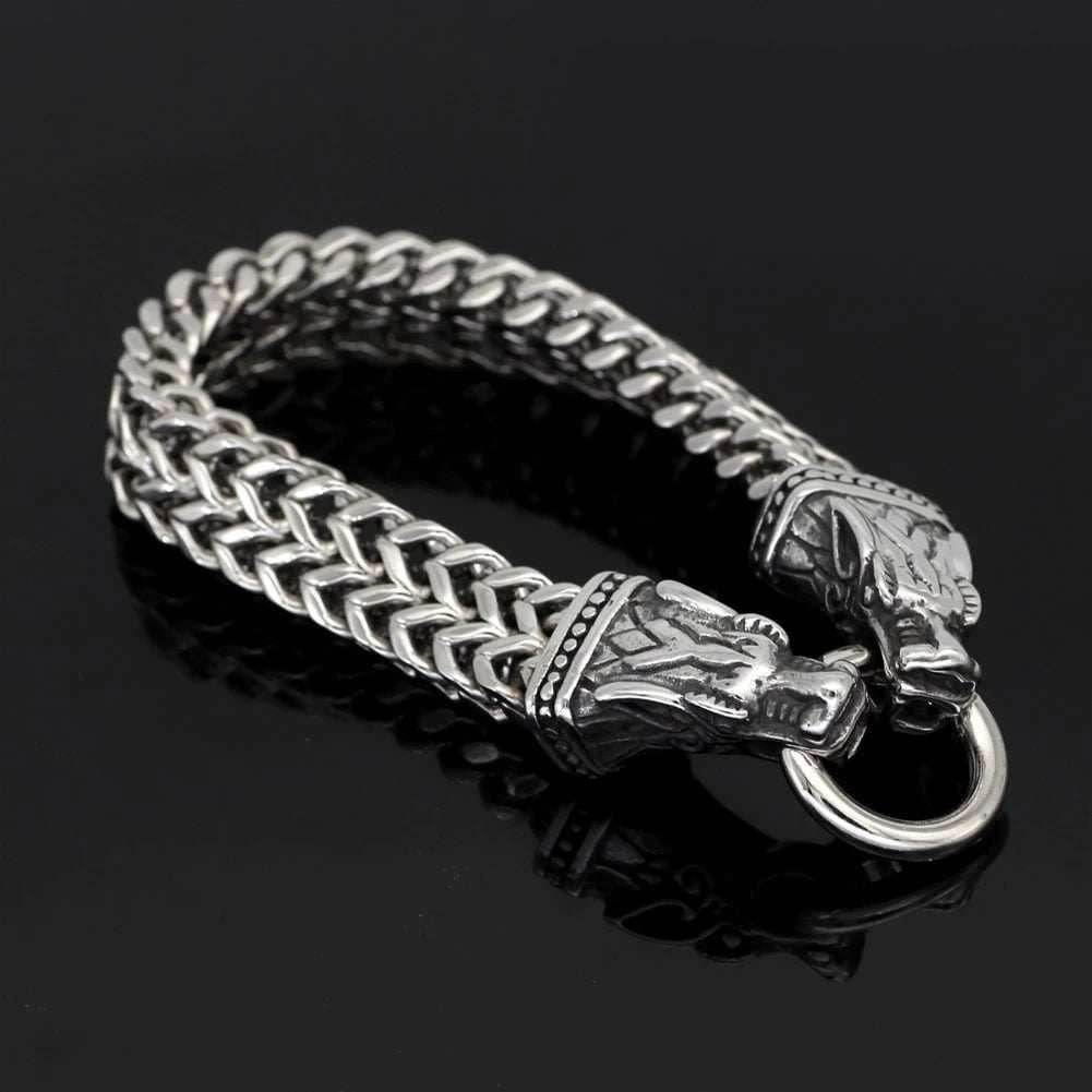 Vikings Wolf Head Stainless Steel Charm Bracelet - 19 CM