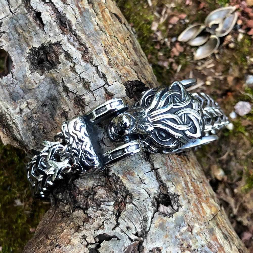 Vikings Wolf Head Stainless Steel Punk Link Bracelet - 19 cm