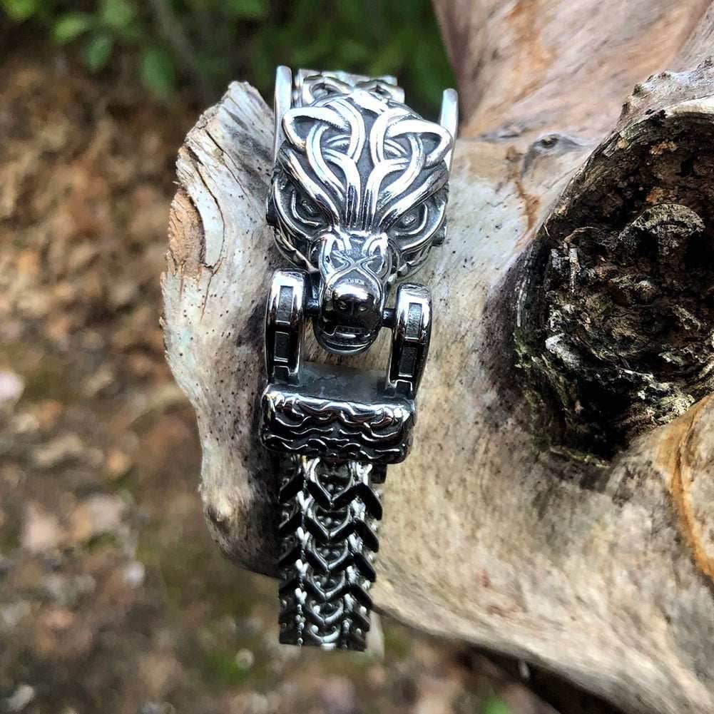 Vikings Wolf Head Stainless Steel Punk Link Bracelet - 19 cm