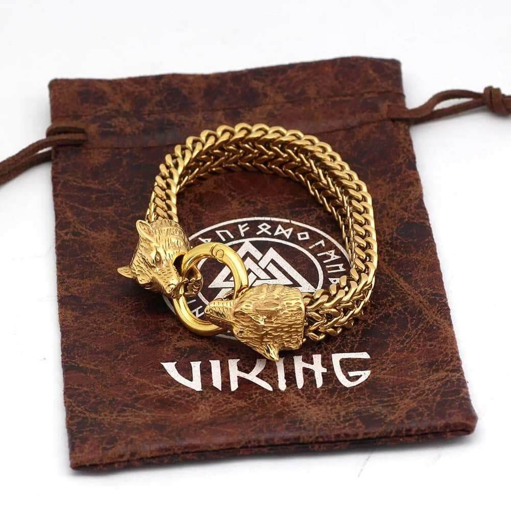 Vikings Wolf Heads Stainless Steel Bracelet - 19cm-gold