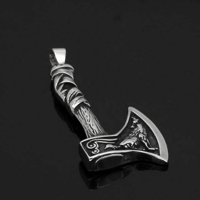 Vikings Axe Wolf Stainless Steel Necklace - Pendant Only