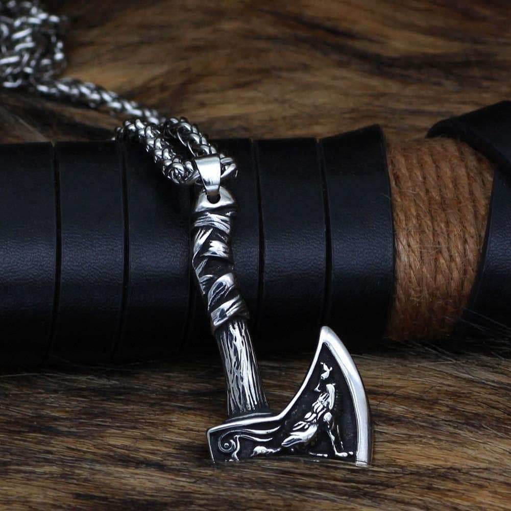 Vikings Axe Wolf Stainless Steel Necklace - Necklace with Pendant