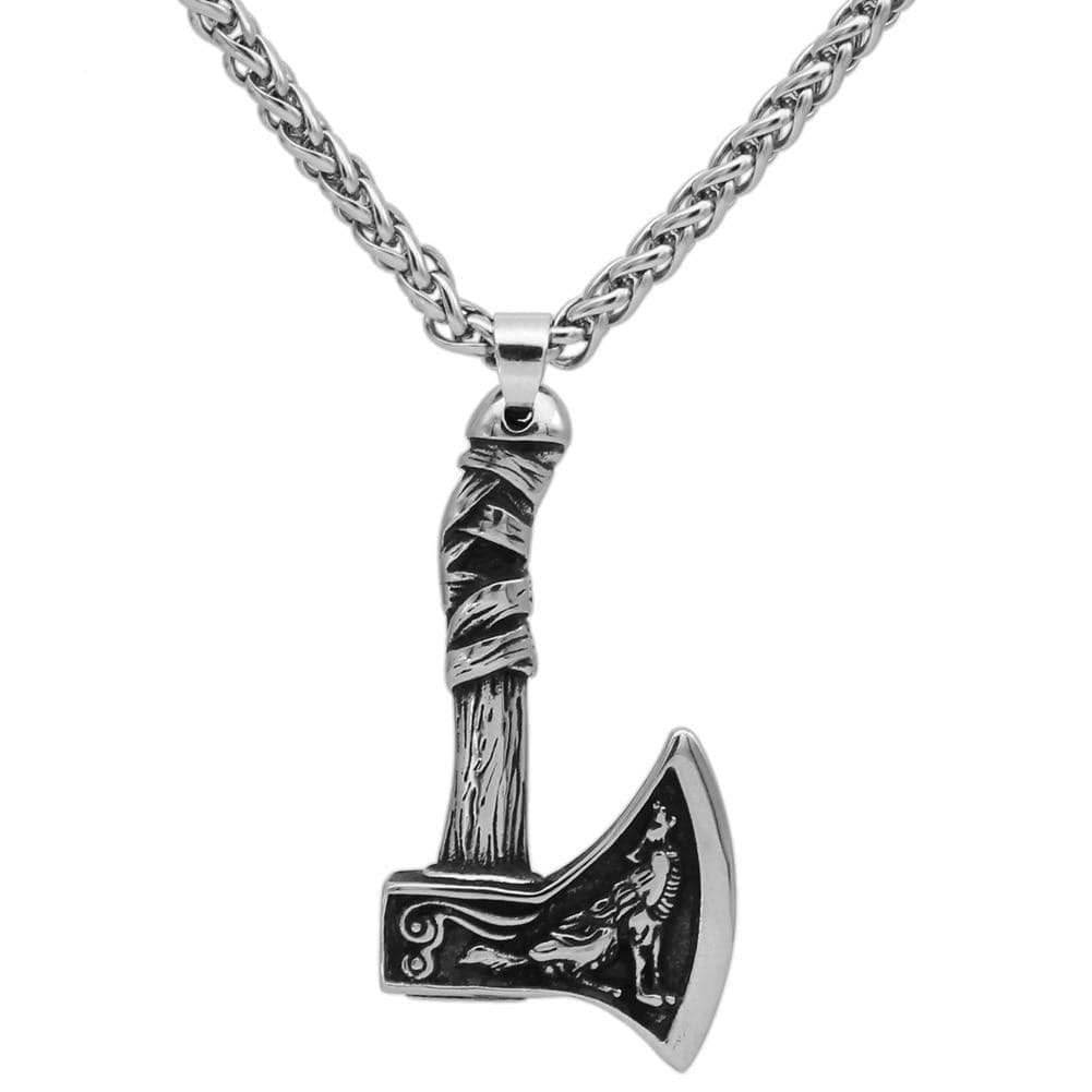 Vikings Axe Wolf Stainless Steel Necklace - Necklace with Pendant