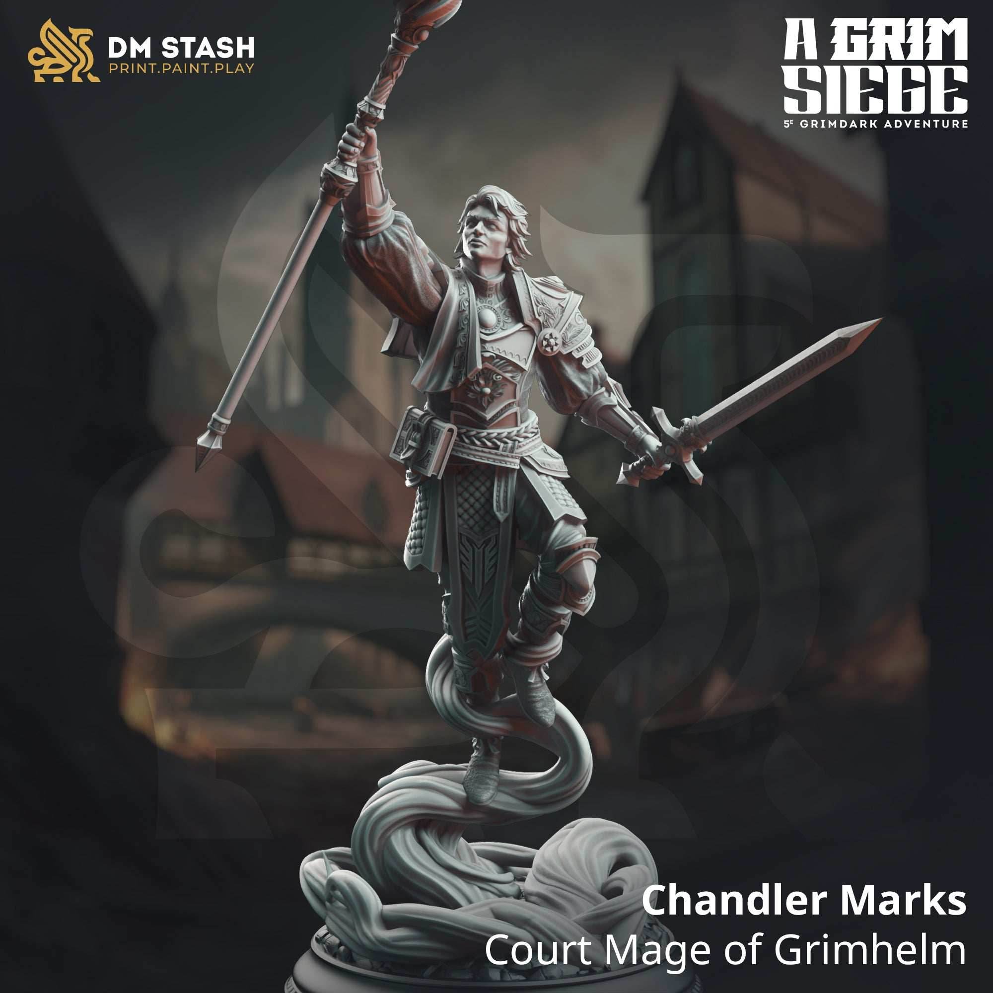 Chandler Marks, Court Mage of Grimhelm (Male Human Wizard) - 32mm Scale