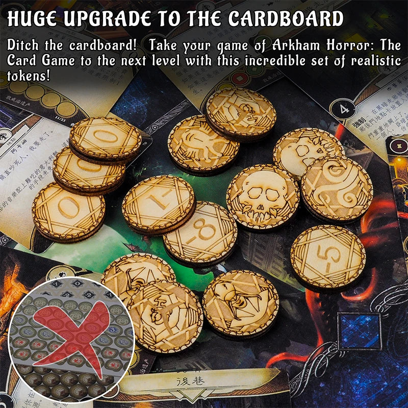 Chaos Tokens Compatible with Arkham Horror The Card Game Wood Laser Cut Full Core Pack of 44