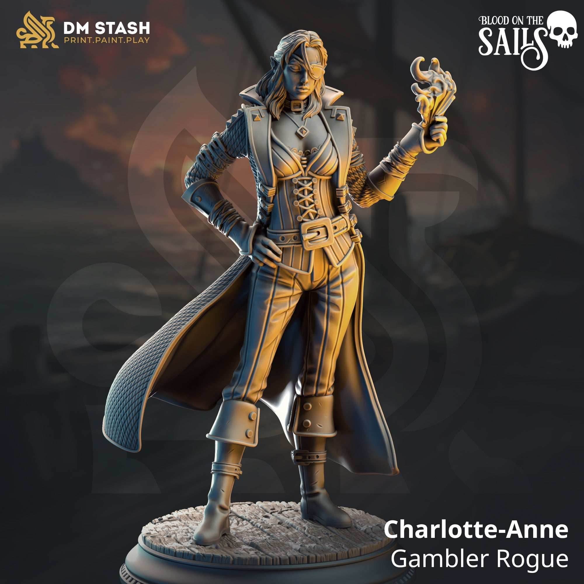 Charlotte-Anne, Gambler Rogue (Female Half-Elf Pirate Rogue) - 32mm Scale