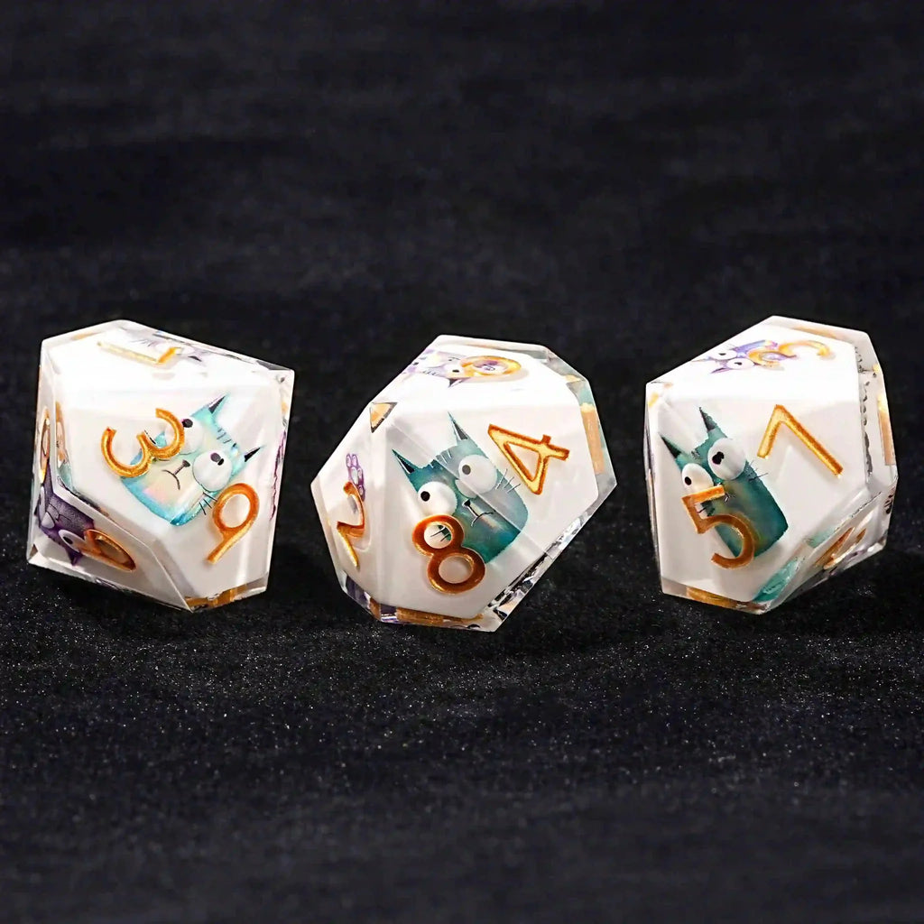 Charming White Resin D10 Dice - Cute Cat 10-Sided Dice