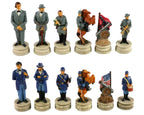 Chess Set - Civil War Resin Chessmen Generals on Cherry Stain Chest - 