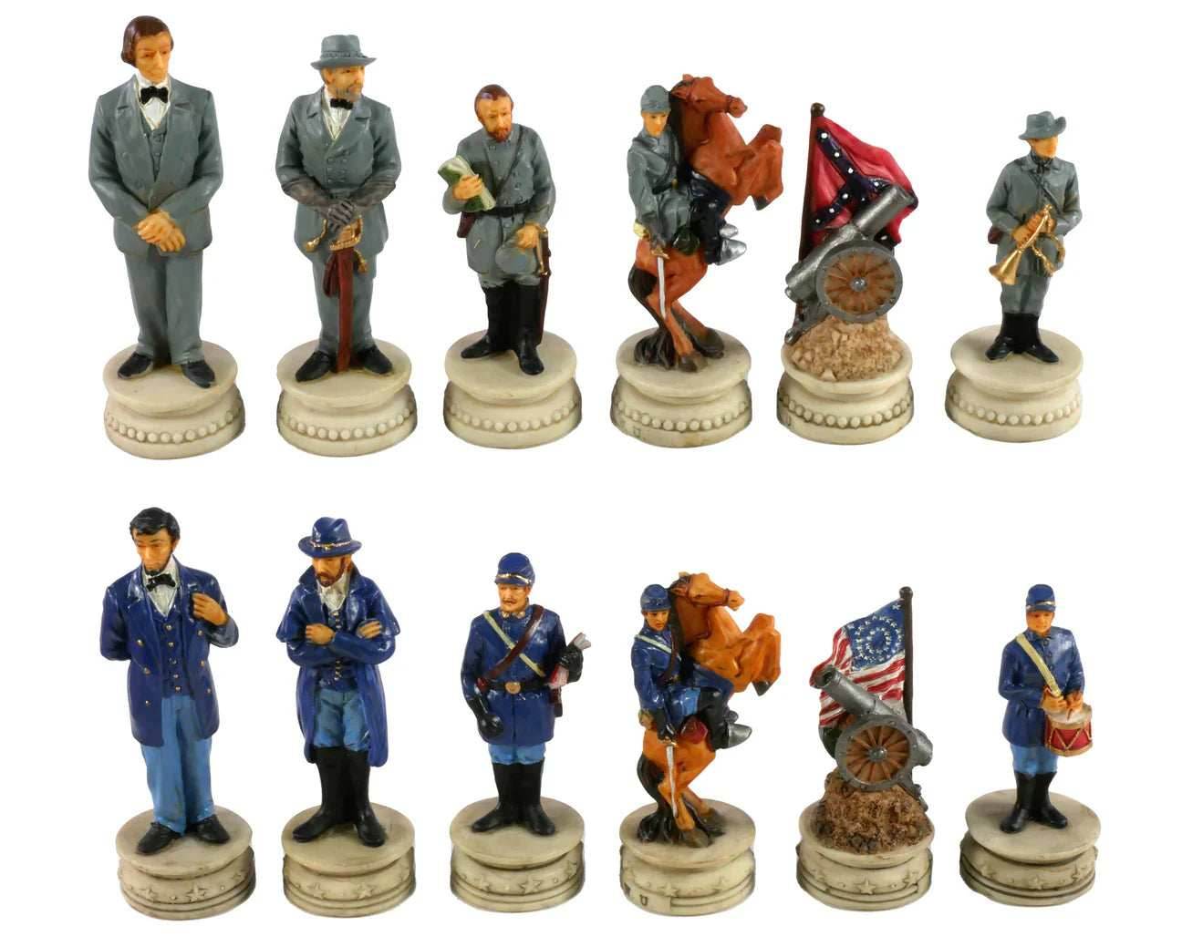 Chess Set - Civil War Resin Chessmen Generals on Cherry Stain Chest - 