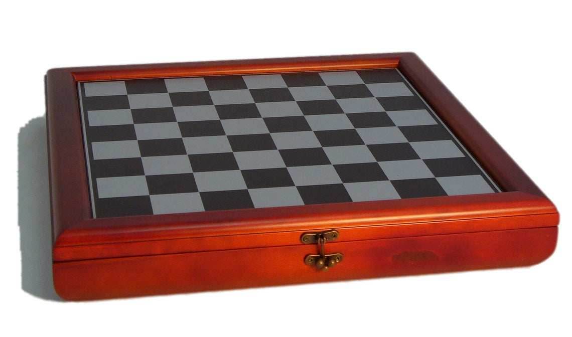 Chess Set - Civil War Resin Chessmen Generals on Cherry Stain Chest - 
